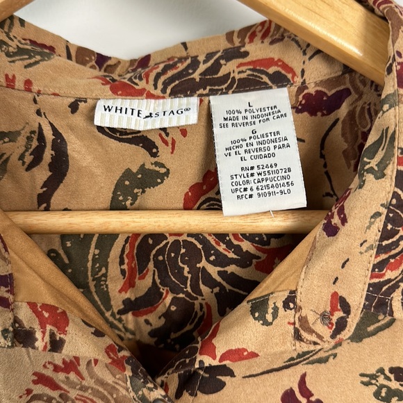 VTG White Stag Women’s Large Button Up Shirt Long Sleeve Brown Floral Print - Picture 2 of 5